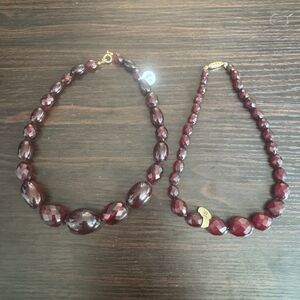 Vintage Bakelite Faceted Necklaces Cherry Red Amber 17" - Set of 2